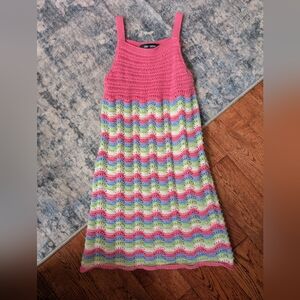 Chloe + Jasmine Girls Crochet Tank Dress Lined Size 8  Pink Blue Green White EUC